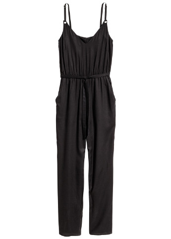 Комбинезон H&M комбинезон-брюки однотонный чёрный кэжуал вискоза