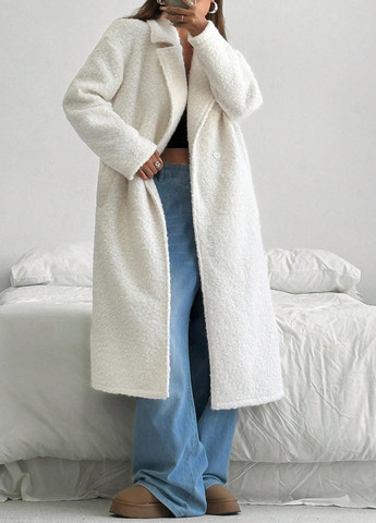 Молочное демисезонное Пальто двубортное SHEIN