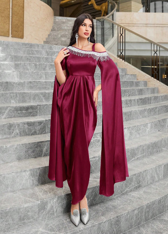 Бордова святковий, вечірня сукня сукня-кейп SHEIN однотонна