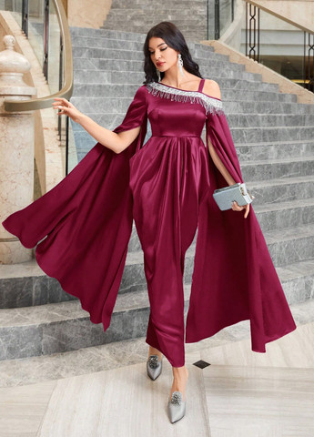 Бордова святковий, вечірня сукня сукня-кейп SHEIN однотонна