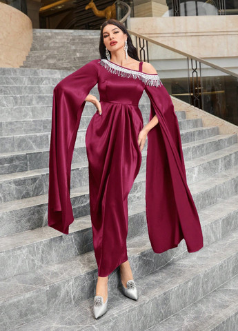 Бордова святковий, вечірня сукня сукня-кейп SHEIN однотонна