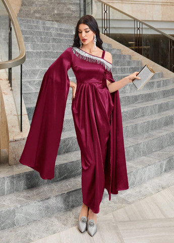 Бордова святковий, вечірня сукня сукня-кейп SHEIN однотонна