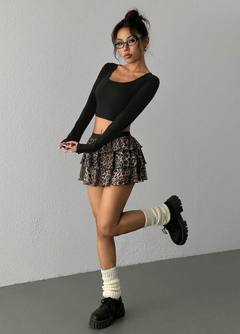 Разноцветная кэжуал леопардовая юбка SHEIN клешированная