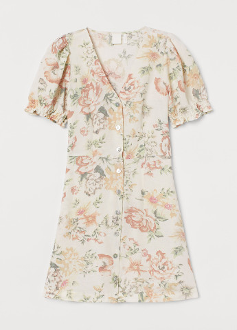 Молочное кэжуал платье клеш H&M с цветочным принтом