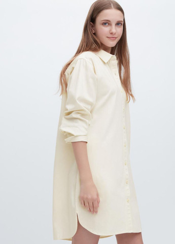 Молочное кэжуал платье рубашка Uniqlo однотонное
