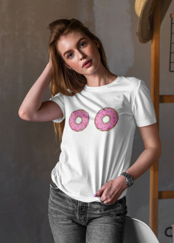Футболка женская белая с принтом "Пончики" Maybel - (251160667)