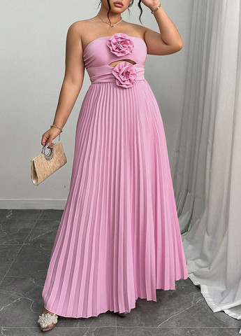 Розовое вечернее, кэжуал платье бандо, с открытыми плечами SHEIN однотонное