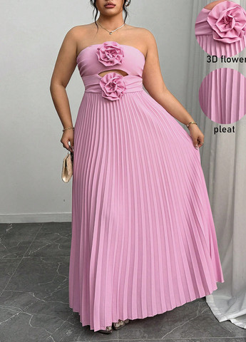 Розовое вечернее, кэжуал платье бандо, с открытыми плечами SHEIN однотонное