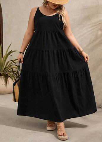 Черное кэжуал платье SHEIN однотонное