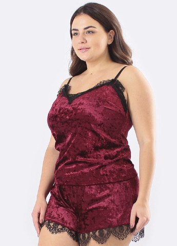 Бордовый демисезонный комплект (топ, шорты, халат) Ghazel
