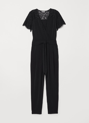 Комбінезон H&M комбінезон-брюки однотонний чорний кежуал трикотаж, поліестер