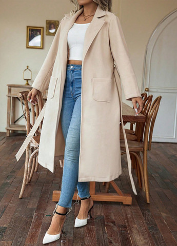 Светло-бежевое демисезонное Пальто SHEIN