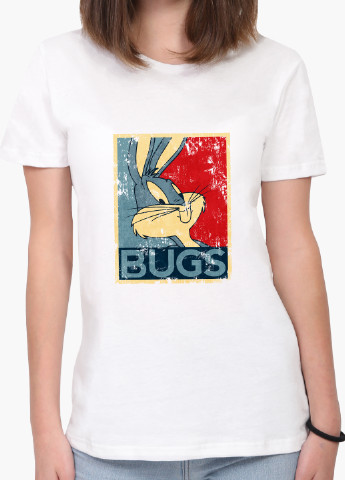 Белая демисезон футболка женская багз банни луни тюнз (bugs bunny looney tunes) белый (8976-2879) xxl MobiPrint