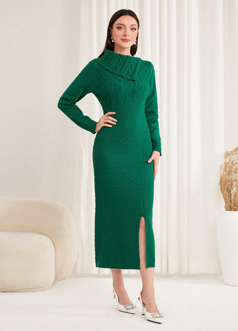 Темно-бирюзовое кэжуал платье платье-свитер SHEIN однотонное