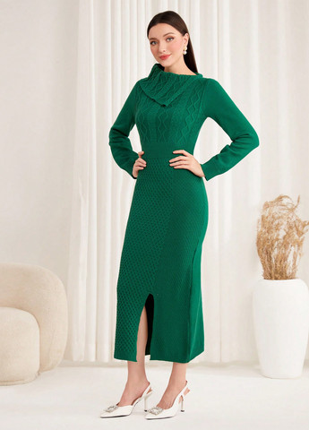 Темно-бирюзовое кэжуал платье платье-свитер SHEIN однотонное