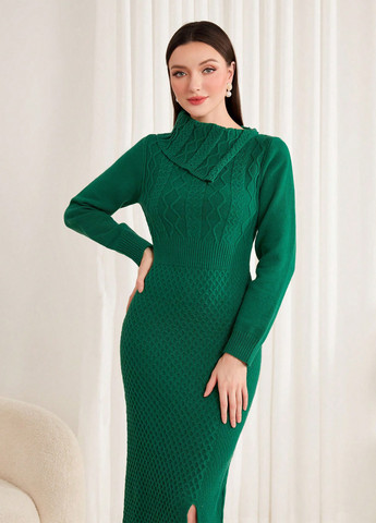 Темно-бирюзовое кэжуал платье платье-свитер SHEIN однотонное