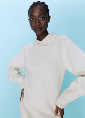 Айвори кэжуал платье платье-свитер H&M однотонное