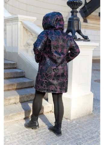 Малинове демісезонне Пальто 192-1 64 Малиново-чорне N.N.C.Fashion