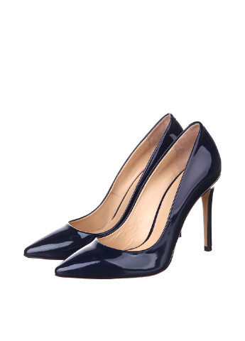 Темно-синие женские кэжуал туфли лаковые на высоком каблуке итальянские - фото