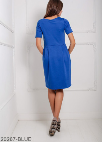 Синее кэжуал асимметричное женское платье свободного кроя из французкого трикотажа lovato Podium однотонное