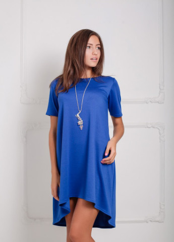 Синее кэжуал асимметричное женское платье свободного кроя из французкого трикотажа lovato Podium однотонное