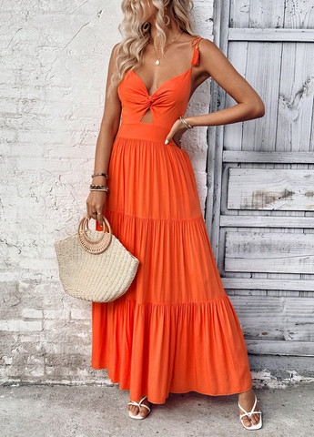 Оранжевое кэжуал платье в стиле ампир SHEIN однотонное