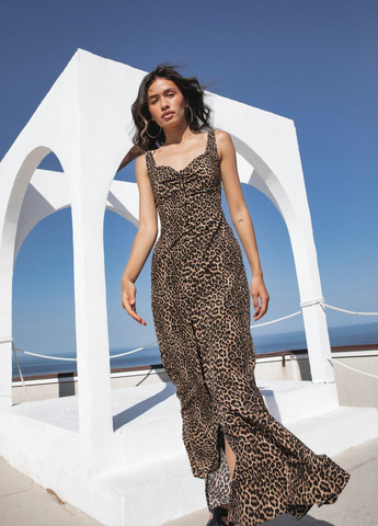 Коричневое кэжуал платье Gepur леопардовый