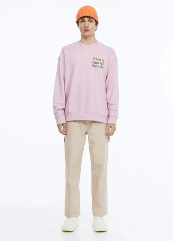 Розово-лиловый свитшот H&M надпись без декора (349729333)