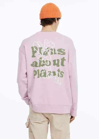 Розово-лиловый свитшот H&M надпись без декора (349729333)