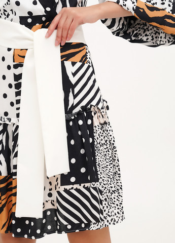 Комбинированное кэжуал платье клеш, на запах Babylon в горошек