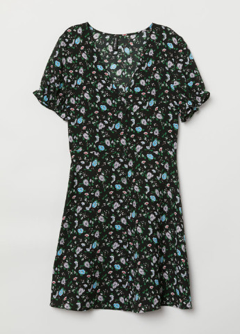 Черное кэжуал платье клеш H&M с цветочным принтом