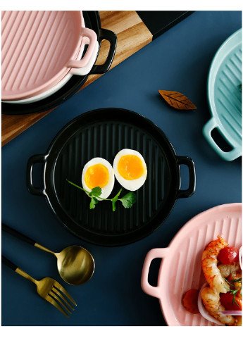 Блюдо з рифленим дном кругле 6740 22 см чорна No Brand (253544961)