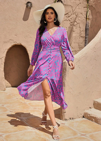 Комбинированное кэжуал платье а-силуэт SHEIN с абстрактным узором