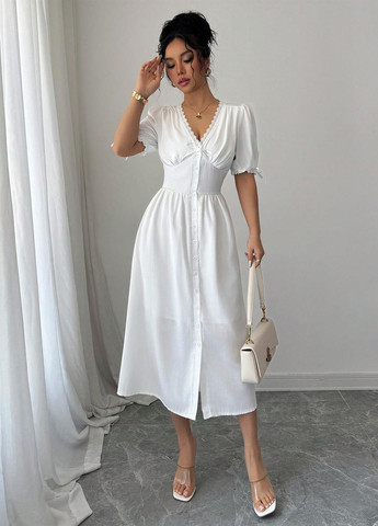 Белое праздничный, вечернее, кэжуал платье клеш SHEIN однотонное