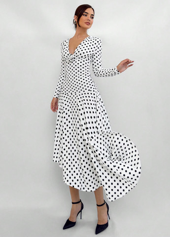 Белое кэжуал платье клеш SHEIN в горошек