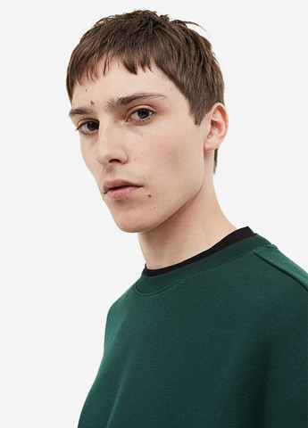 Темно-зеленый свитшот H&M однотонный без декора (292951264)