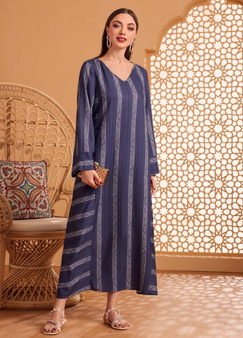 Темно-синее кэжуал платье а-силуэт SHEIN в полоску