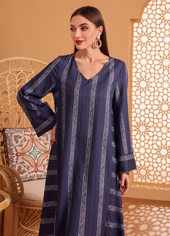 Темно-синее кэжуал платье а-силуэт SHEIN в полоску