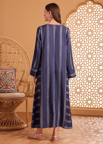 Темно-синее кэжуал платье а-силуэт SHEIN в полоску