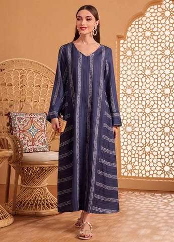 Темно-синее кэжуал платье а-силуэт SHEIN в полоску