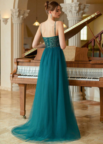 Смарагдова вечірня, святковий сукня зі шлейфом SHEIN однотонна