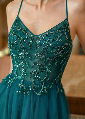 Смарагдова вечірня, святковий сукня зі шлейфом SHEIN однотонна