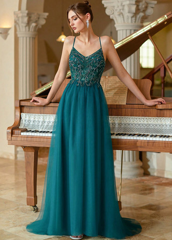 Смарагдова вечірня, святковий сукня зі шлейфом SHEIN однотонна