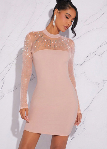 Светло-розовое коктейльное платье SHEIN однотонное