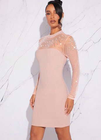 Светло-розовое коктейльное платье SHEIN однотонное