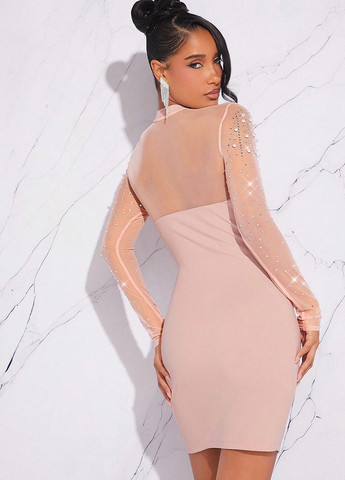 Светло-розовое коктейльное платье SHEIN однотонное