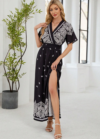 Чорно-білий пляжна, кежуал сукня в стилі армпір, кльош SHEIN турецькі огірки