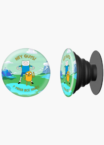 Попсокет (Popsockets) тримач для смартфону Фінн і Джейк пес Час Пригод (Adventure Time) (8754-1579) Чорний MobiPrint (216748266)