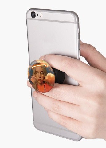 Попсокет (Popsockets) тримач для смартфону Біллі Айлиш (Billie Eilish) (8754-1600) Чорний MobiPrint (216748522)