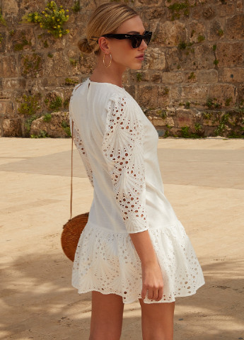 Белое кэжуал короткое хлопковое платье Gepur однотонное